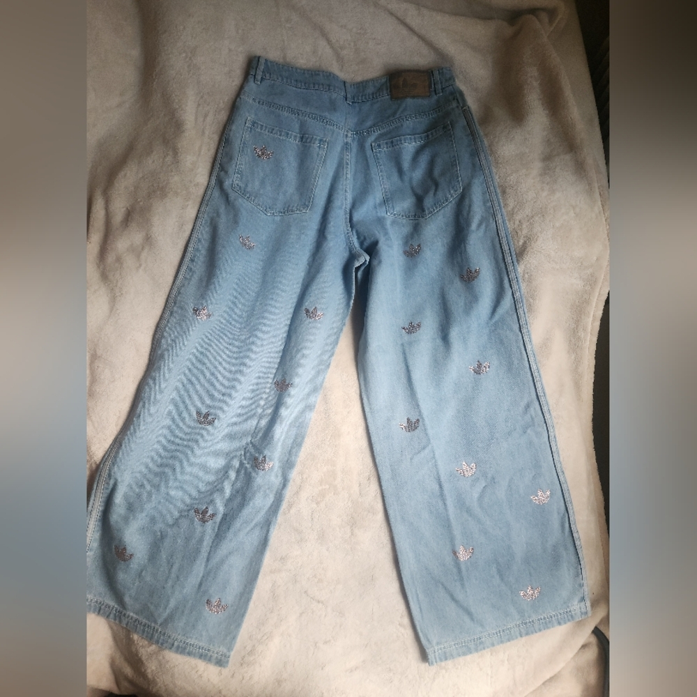 Adidas Rhinestone denim pants Glittery Logo Rhinestones Clear Blue. PANTS ONLY!! - Picture 13 of 16
